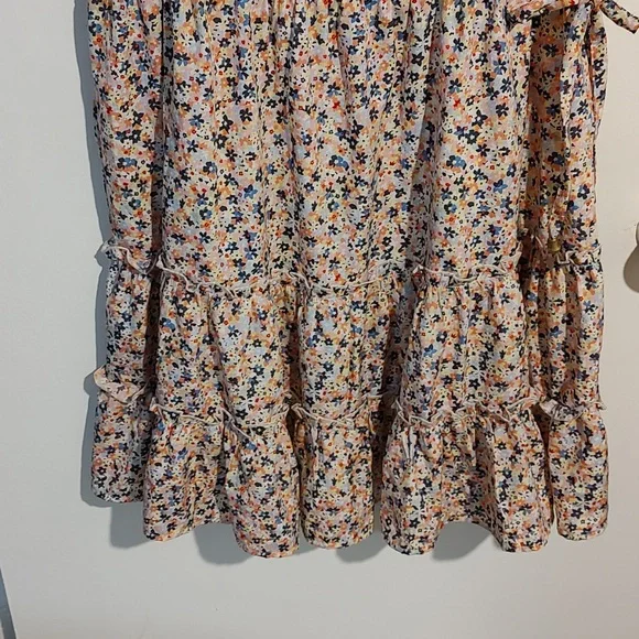 Ladies Blue/Pink Floral Dress with Flutter Sleeves Size 2x - Picture 6 of 11